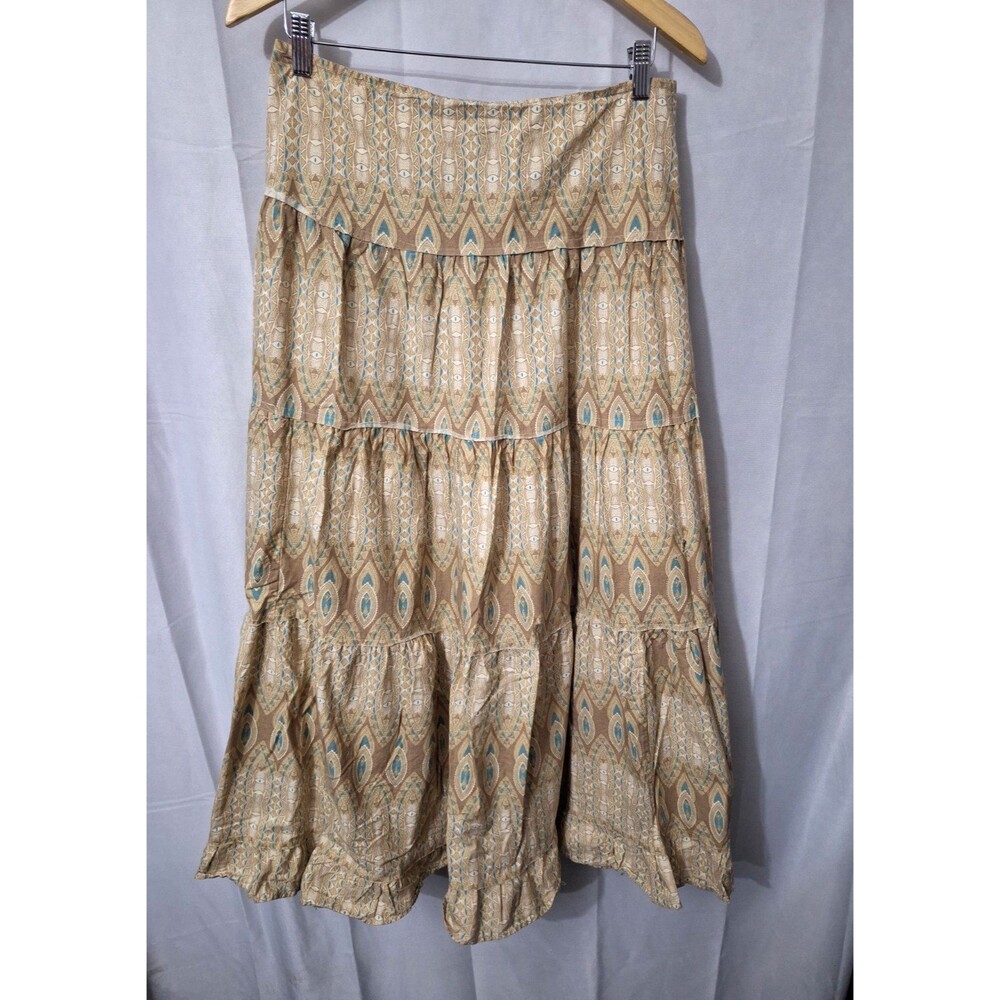 Vintage Caren Sport Tiered Boho Maxi Skirt Sz 2x Aztec Western Geometric Cowgirl